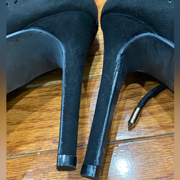 M&L black faux suede mid calf open toe booties. - Picture 8 of 15